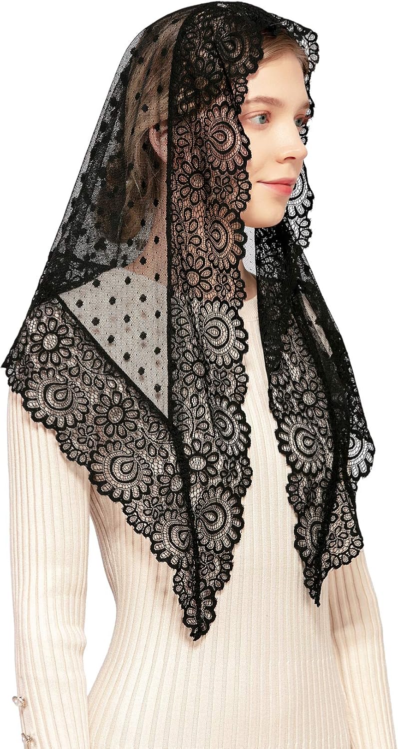 Wgior Triangle Vintage Inspired Lace Chapel Veils Catholic Mass Head Covering Scarf Mantilla Veils for Church - Image 1